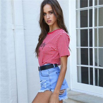 Vintage Stripped T Shirt New Fashion Clothes for Women Summer Tops Letter 90's Baby Printed 